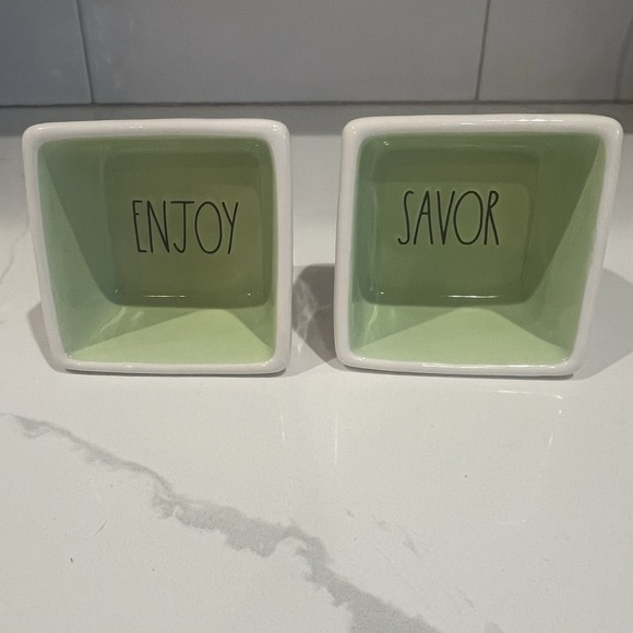 Rae Dunn Other - Rae‎ Dunn Savor Enjoy Square Ceramic Bowl Set Green Collectors Serving 3"